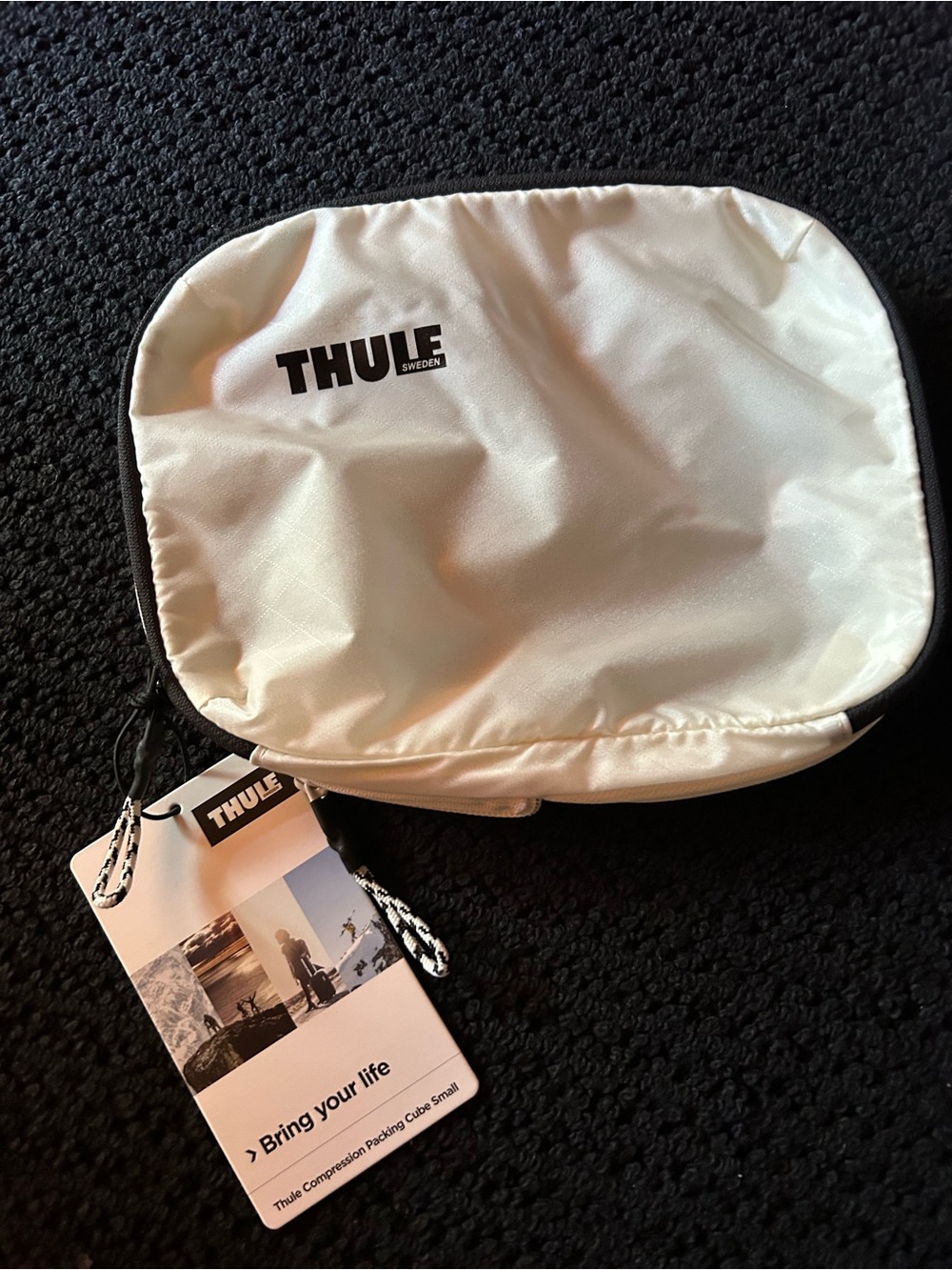 Thule Small Compression Packing Cube in White with Black Accents